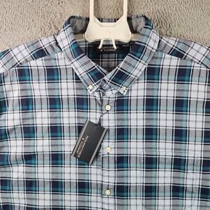 NEW Roundtree &‎ Yorke Shirt Men 2XB Short Sleeve Button Up Blue Green Plaid